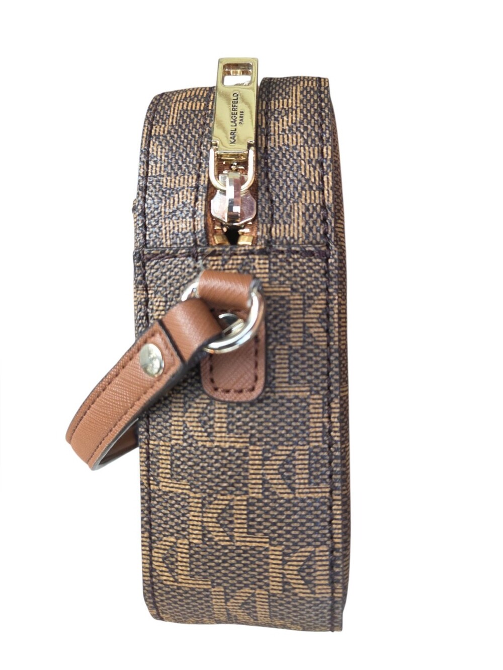 Karl Lagerfeld Maybelle Crossbody Camera Bag Brown Monogram Logo Strap Adjusts - Picture 9 of 10